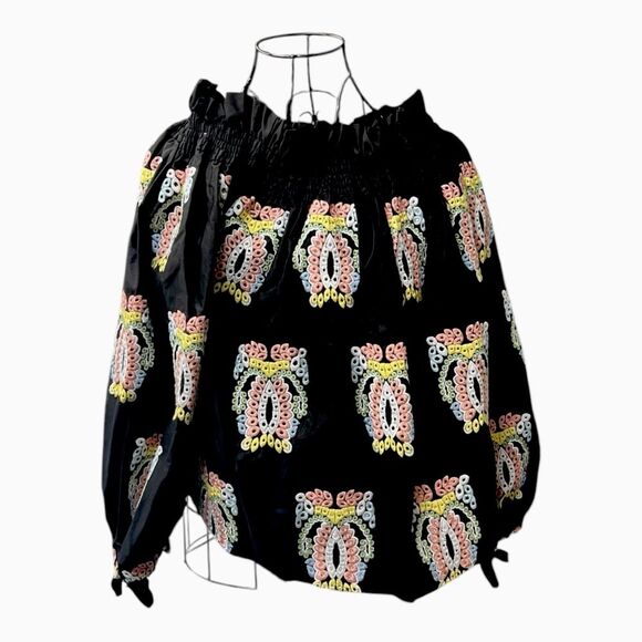 Caroline Constas Black Embroidered Multicolored Elastic Neck Size XS‎ - Picture 1 of 7